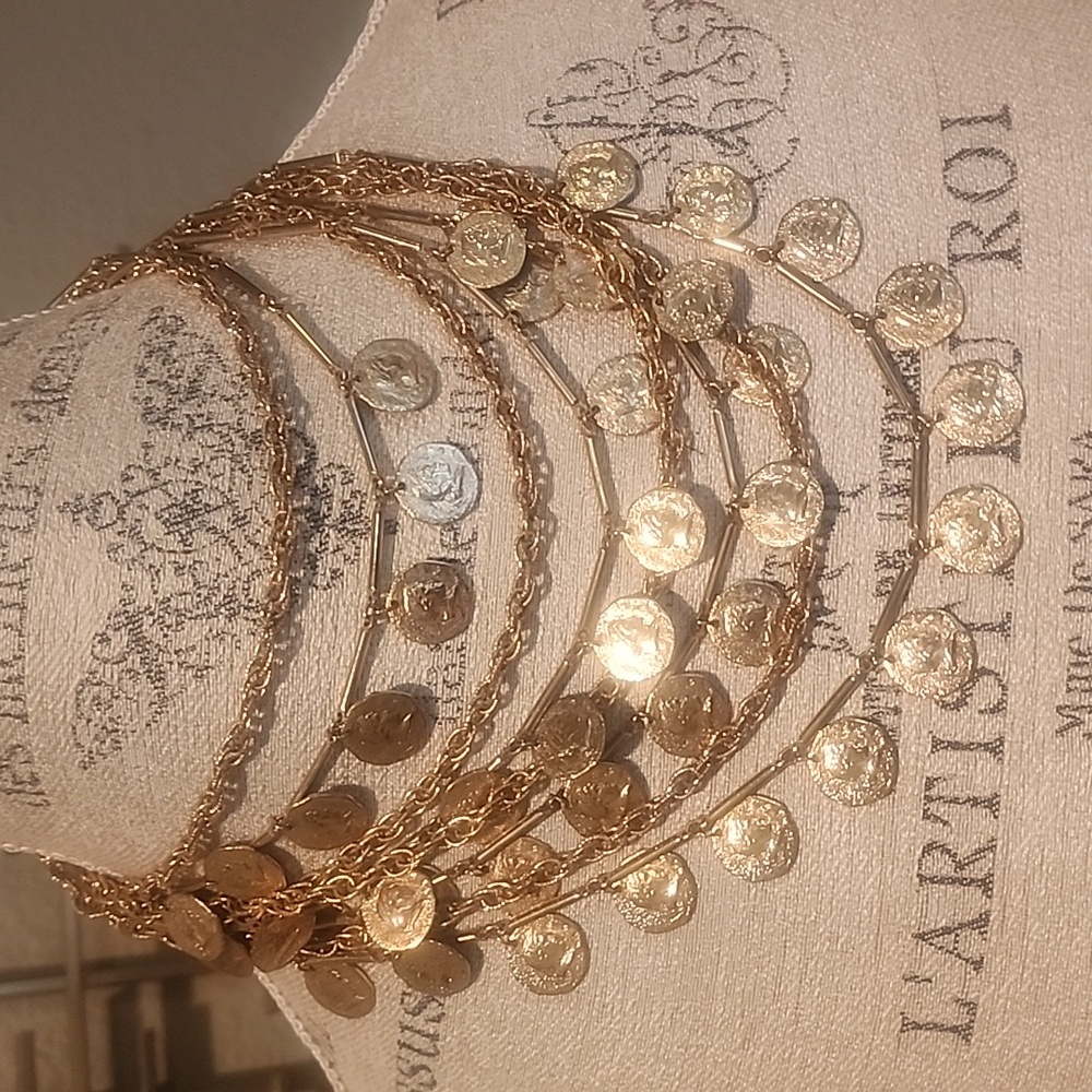 Vintage Multi Row Coins Chains Necklace Gold Tone Adjustable Length - Picture 4 of 6